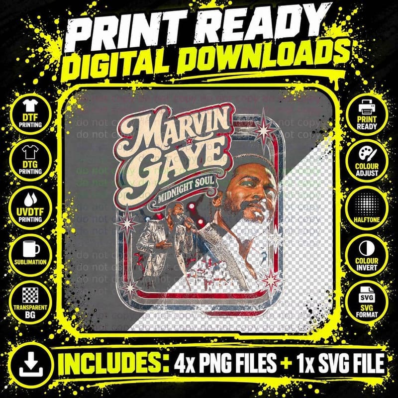 Marvin Gaye Vintage Soul Retro 1980s R&B Concert Music Png SVG Digital Bundle