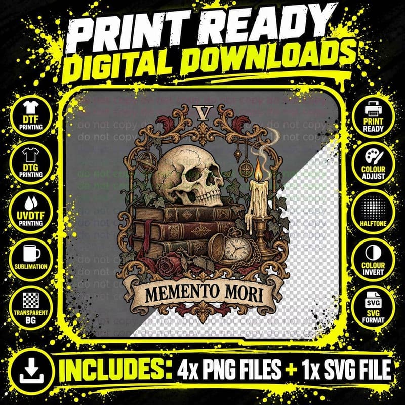 Memento Mori Gothic Tarot Card Skull Vanitas Vintage Png SVG Digital Bundle