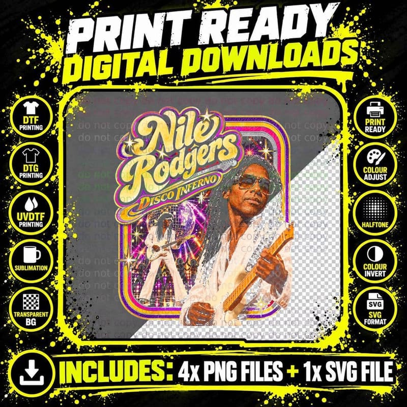 Nile Rodgers Vintage Disco Funk Retro Concert Halftone Png SVG Digital Bundle