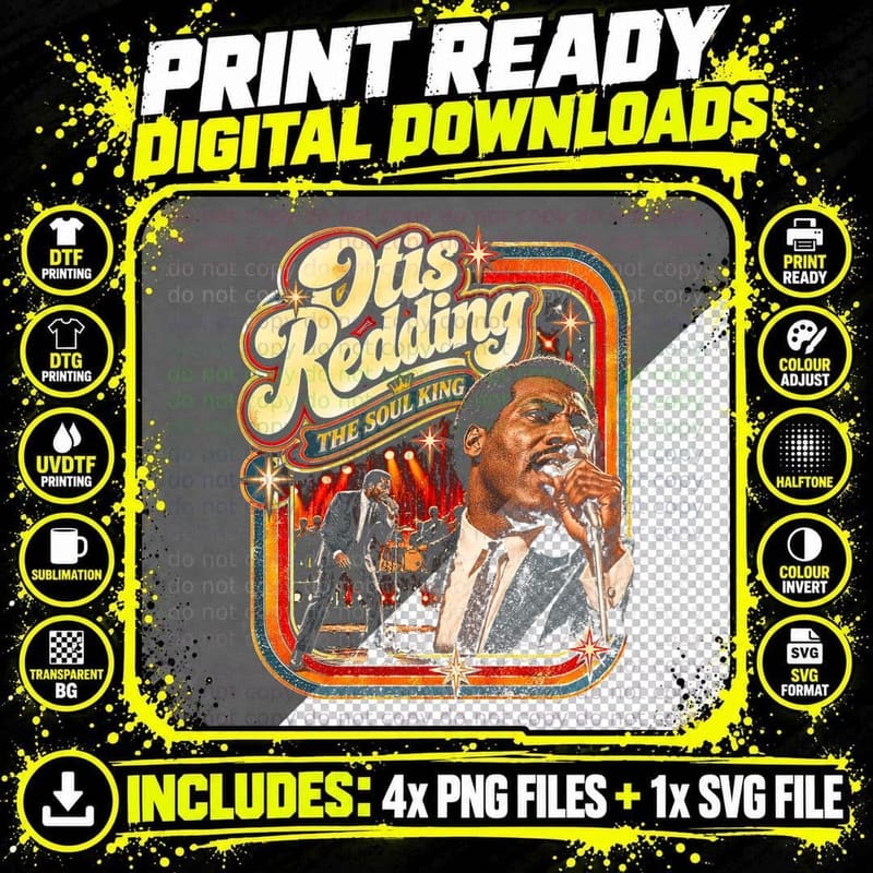 Otis Redding Vintage Soul Music Monterey 1967 Retro Png SVG Digital Bundle