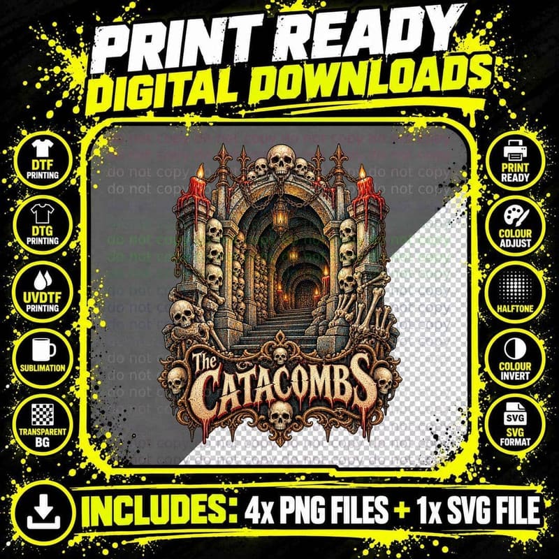 Paris Catacombs Vintage Horror Skull Bones Gothic Png SVG Digital Bundle