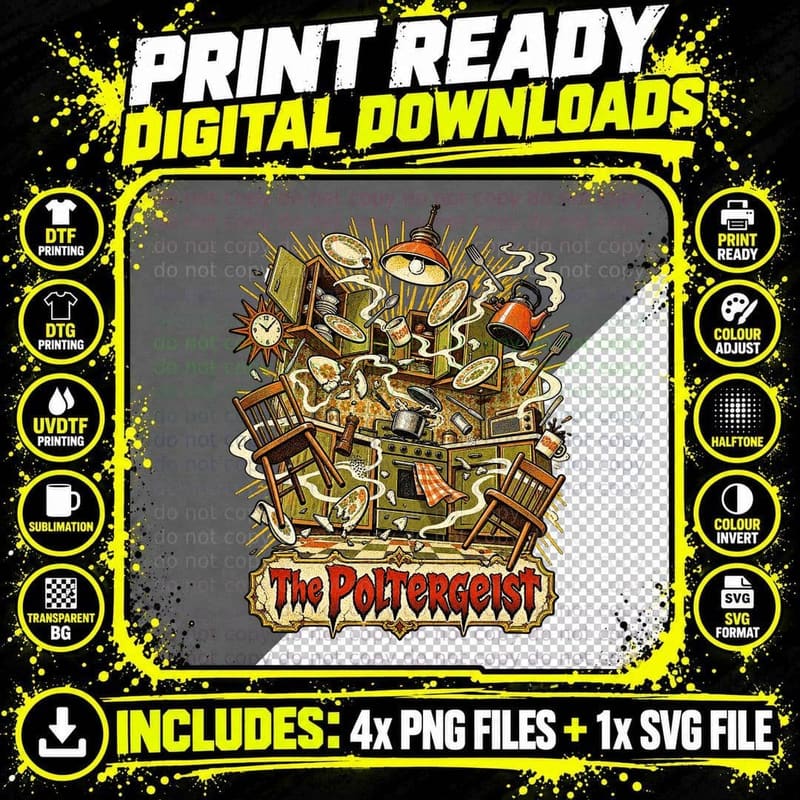 Poltergeist Vintage Horror Haunted Kitchen Paranormal Png SVG Digital Bundle