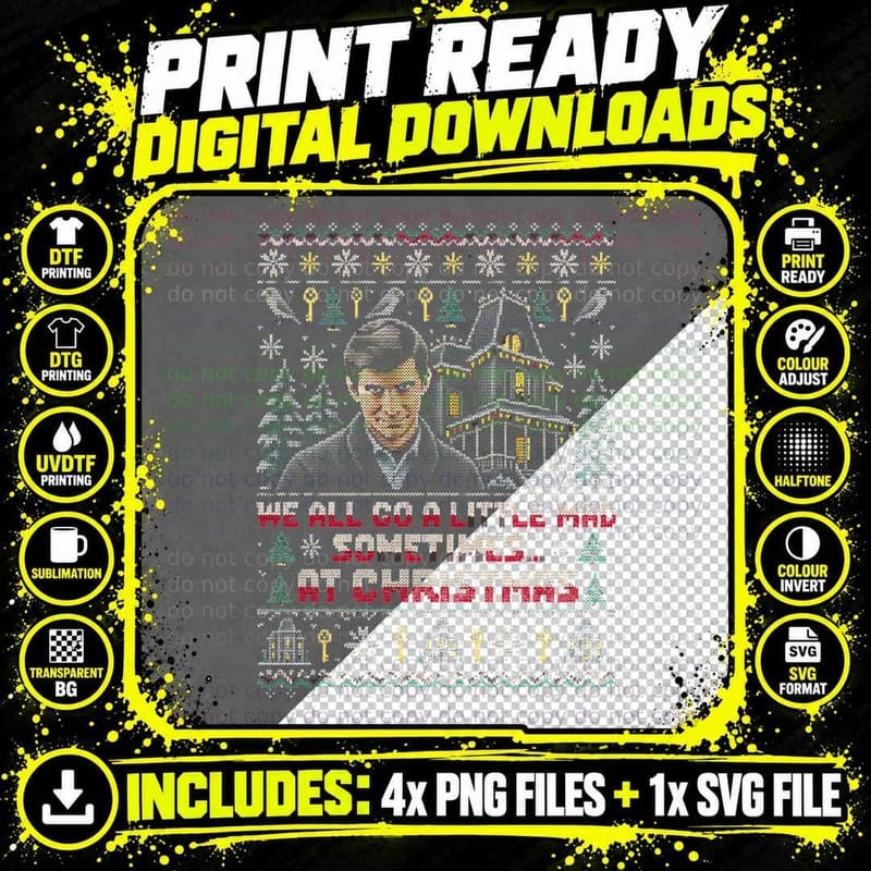 Psycho — Christmas at the Bates House Halftone T-Shirt Png SVG Digital Bundle