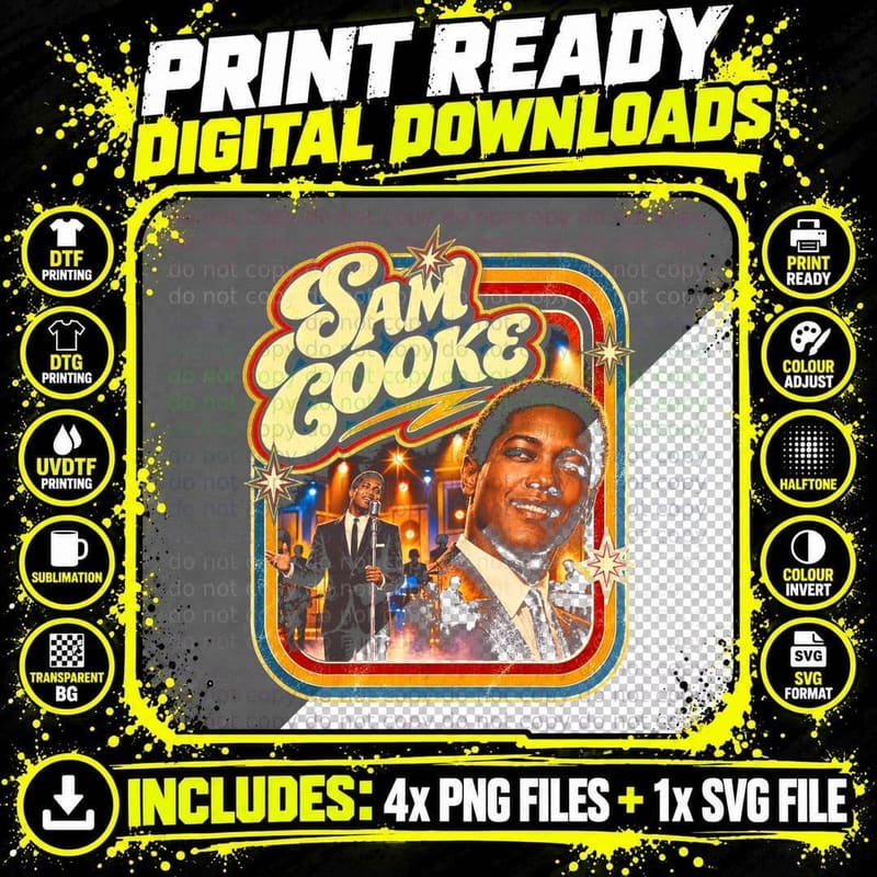 Sam Cooke Vintage Soul Music Retro Classic R&B Halftone Png SVG Digital Bundle