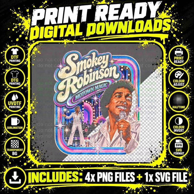 Smokey Robinson Vintage Soul Music Retro TV Concert Png SVG Digital Bundle