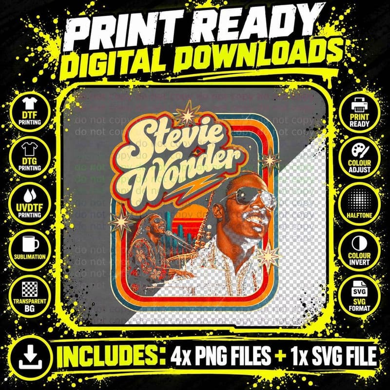 Stevie Wonder Higher Ground Vintage Funk Soul Retro Png SVG Digital Bundle