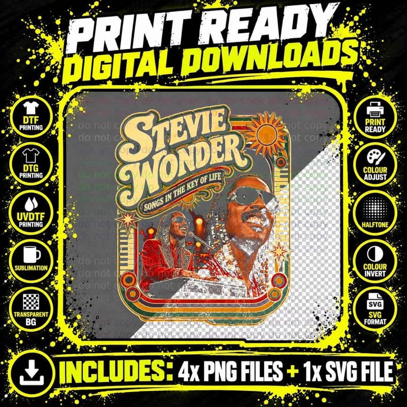 Stevie Wonder Vintage Funk Soul Retro 1980s Music Png SVG Digital Bundle