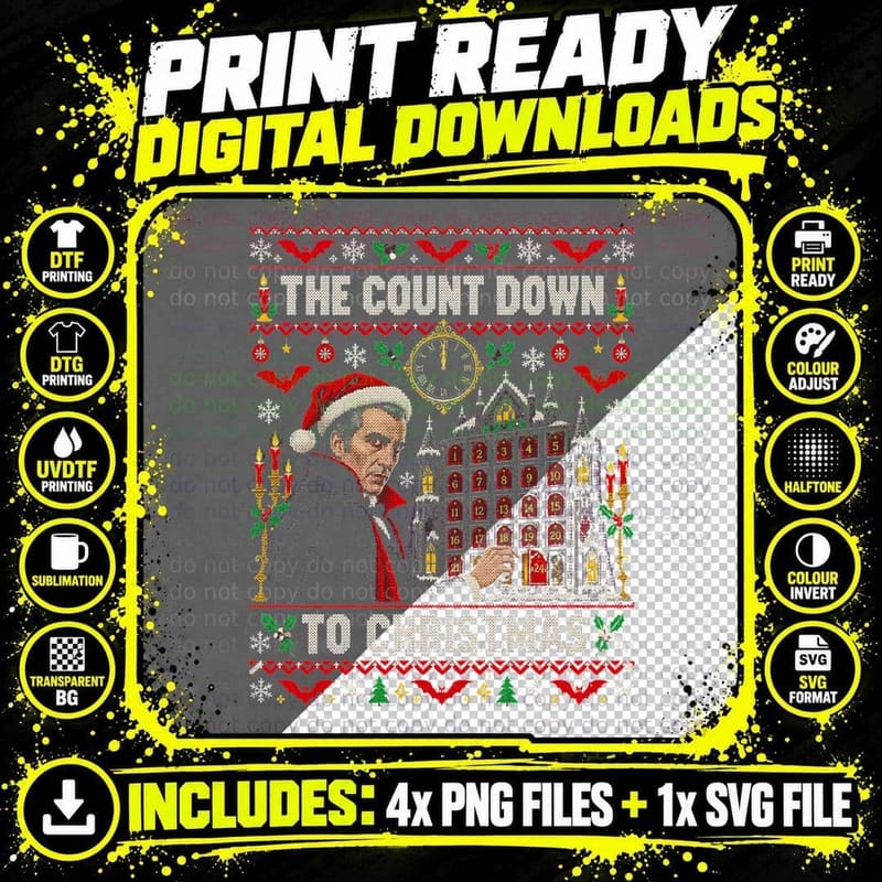 THE COUNT DOWN TO CHRISTMAS Halftone T-Shirt Png SVG Digital Bundle