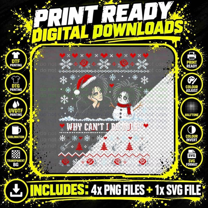 The Cure Robert Smith Ugly Sweater Gothic Christmas Png SVG Digital Bundle