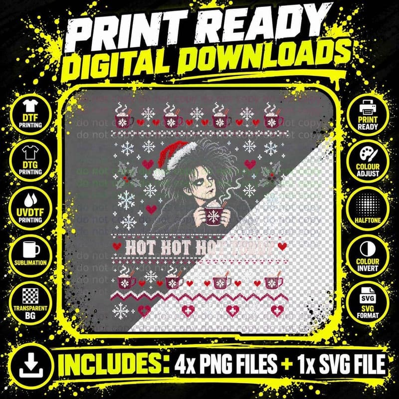 The Cure Robert Smith Ugly Sweater Hot Toddy Gothic Png SVG Digital Bundle