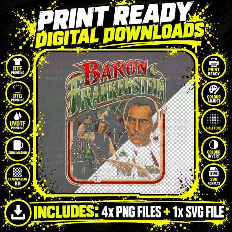 The Curse of Frankenstein 1957 Retro Horror Peter Png SVG Digital Bundle