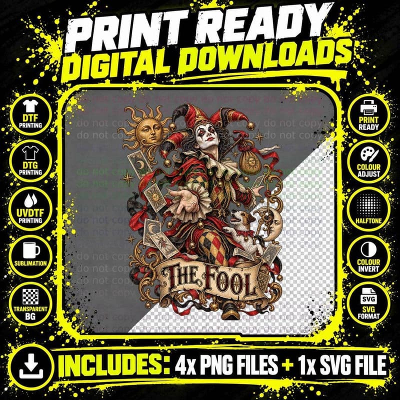 The Fool Gothic Tarot Card Skeleton Graveyard Dog Png SVG Digital Bundle