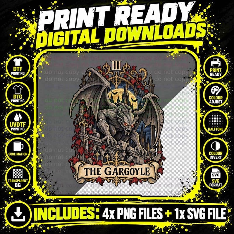 The Gargoyle Gothic Tarot Card Cathedral Monster Vintage Png SVG Digital Bundle