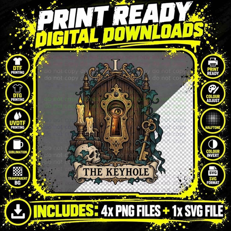 The Keyhole Gothic Tarot Card Vintage Horror Spooky Png SVG Digital Bundle