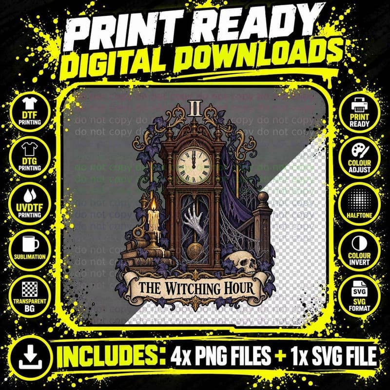 The Witching Hour Gothic Tarot Card Haunted Grandfather Png SVG Digital Bundle