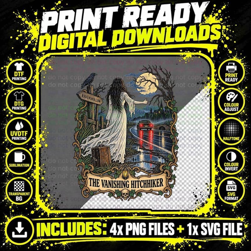 Vanishing Hitchhiker Tarot Card Urban Legend Ghost Story Png SVG Digital Bundle