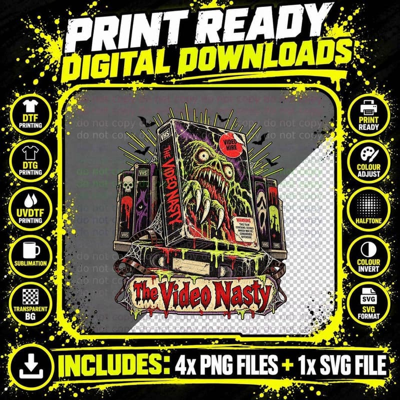 Video Nasty Retro Horror Comic 80s VHS Video Shop Png SVG Digital Bundle