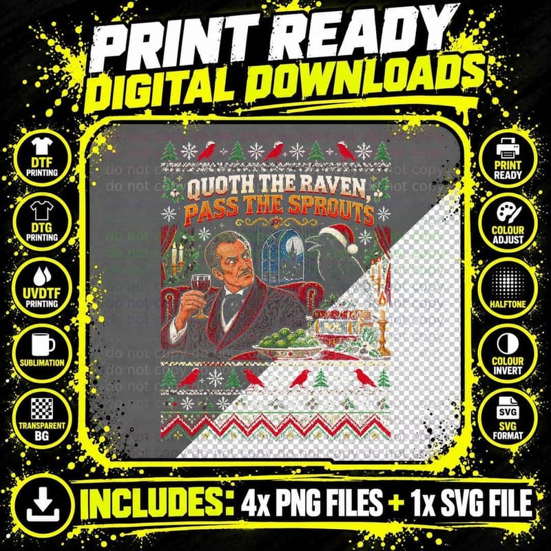Vincent Price — The Raven's Christmas Dinner Halftone Png SVG Digital Bundle