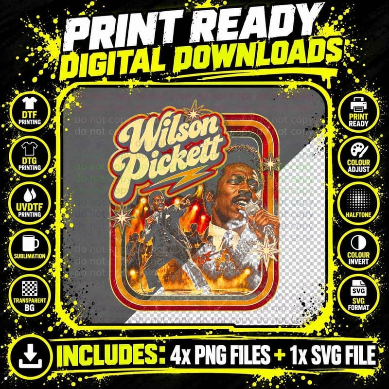 Wilson Pickett Vintage Soul Music Retro R&B Fan Halftone Png SVG Digital Bundle