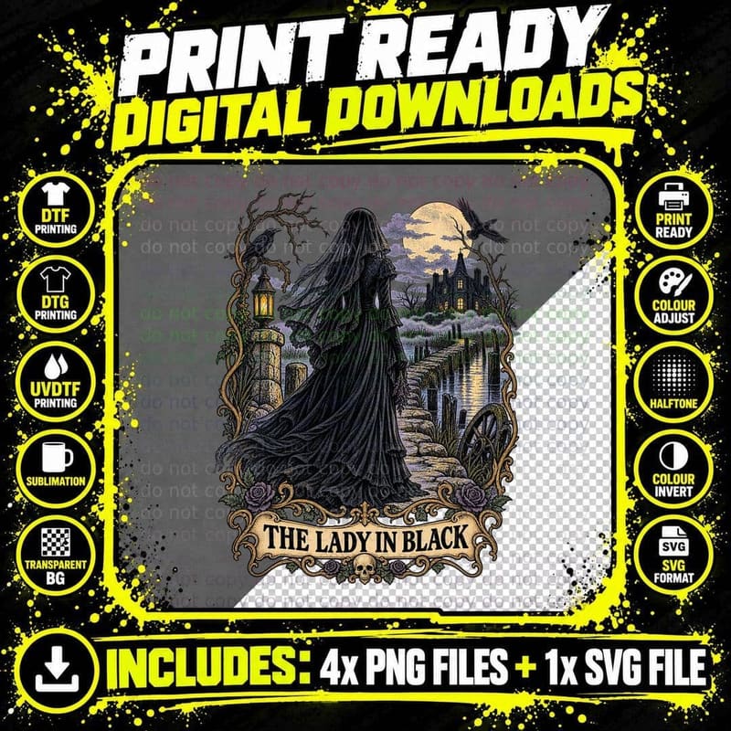 Woman in Black Tarot Card Victorian Ghost Story Gothic Png SVG Digital Bundle