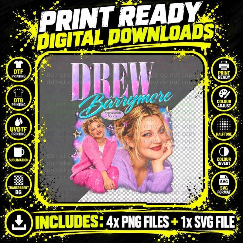 Drew Barrymore 90s Retro Pop Vintage Celebrity Png SVG Digital Bundle