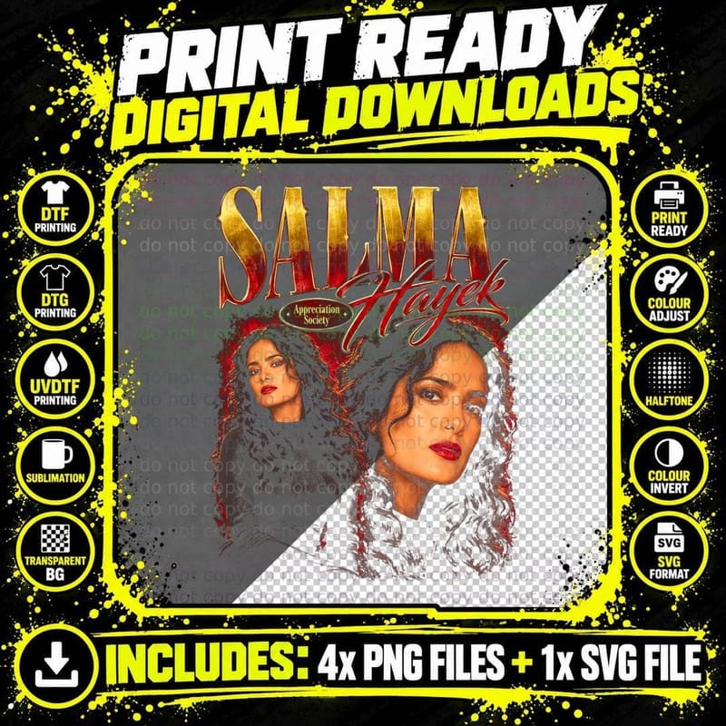 Salma Hayek Vintage Hollywood Retro Icon Celebrity Png SVG Digital Bundle