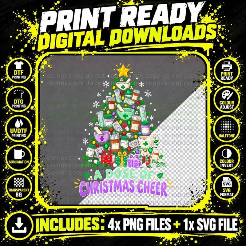 A Dose Of Christmas Cheer Pharmacist Tree Pills Mortar Png SVG Digital Bundle
