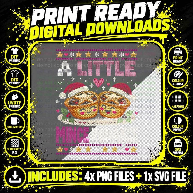 A Little Mince Romance Two Pies Christmas Cute Ugly Png SVG Digital Bundle