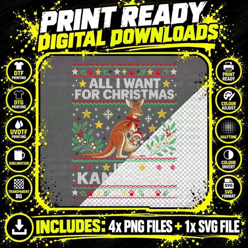 All I Want for Christmas Is a Kangaroo Joey Ugly Sweater Png SVG Digital Bundle