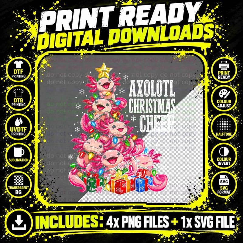 Axolotl Christmas Cheer Tree Made Of Pink Salamanders Png SVG Digital Bundle