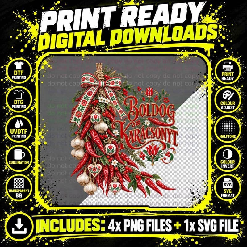 Boldog Karacsonyt Hungarian Paprika Strings Christmas Png SVG Digital Bundle