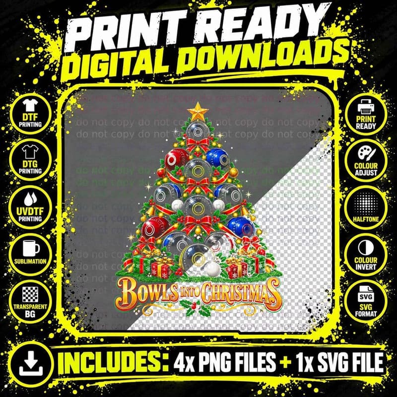 Bowls Into Christmas Tree Made Of Lawn Bowling Balls Png SVG Digital Bundle