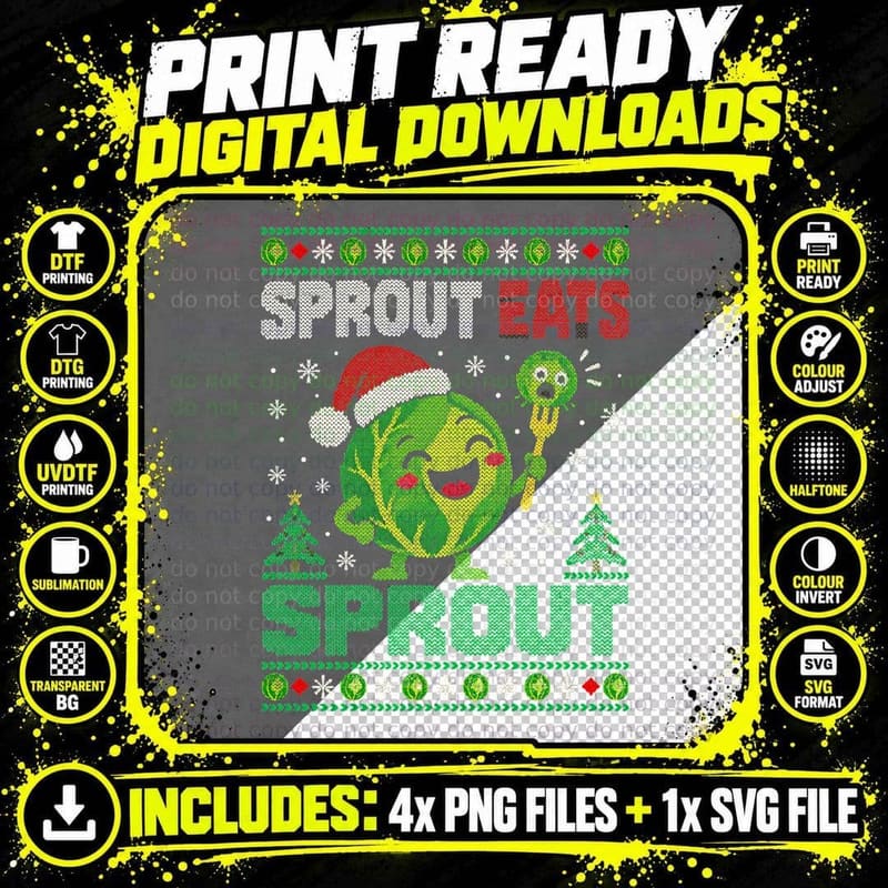 Cannibal Brussels Sprout Christmas Funny Veg Ugly Xmas Png SVG Digital Bundle