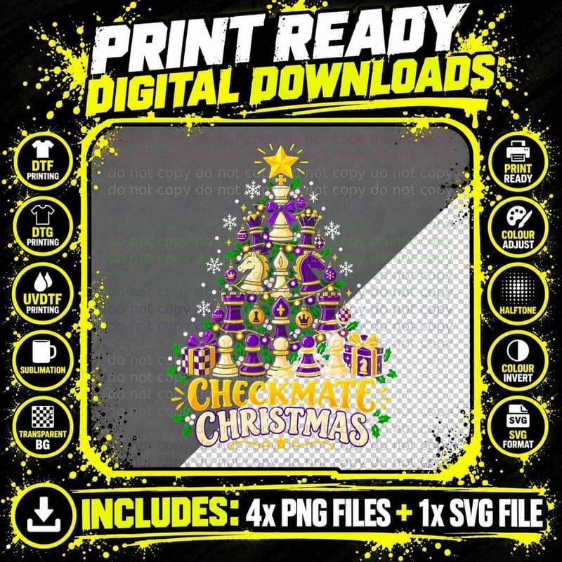 Checkmate Christmas Tree Made Of Chess Pieces Funny Png SVG Digital Bundle