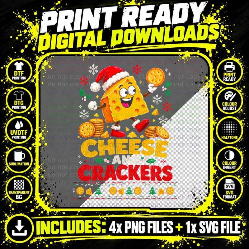 Cheese And Crackers Christmas Cheddar Funny Ugly Xmas Png SVG Digital Bundle