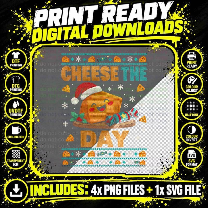 Cheese The Day Cheeseboard Christmas Funny Ugly Xmas Png SVG Digital Bundle