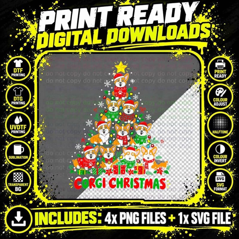 Corgi Christmas Tree Made Of Puppies Santa Hats Dog Png SVG Digital Bundle