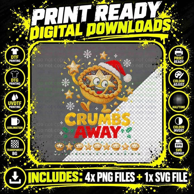 Crumbs Away Mince Pie Christmas Funny Ugly Sweater Xmas Png SVG Digital Bundle