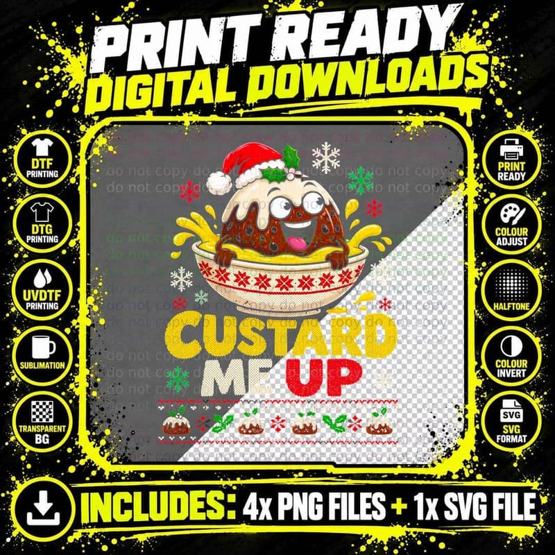 Custard Me Up Christmas Pudding Red Bowl Funny Ugly Png SVG Digital Bundle