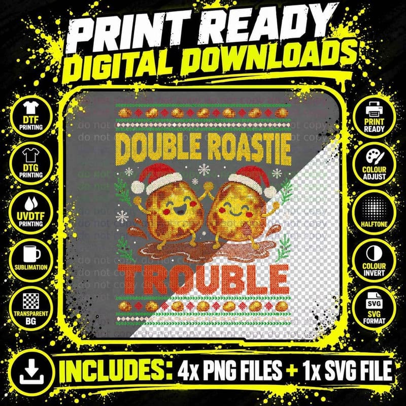 Double Roastie Trouble Christmas Roast Potatoes Ugly Png SVG Digital Bundle