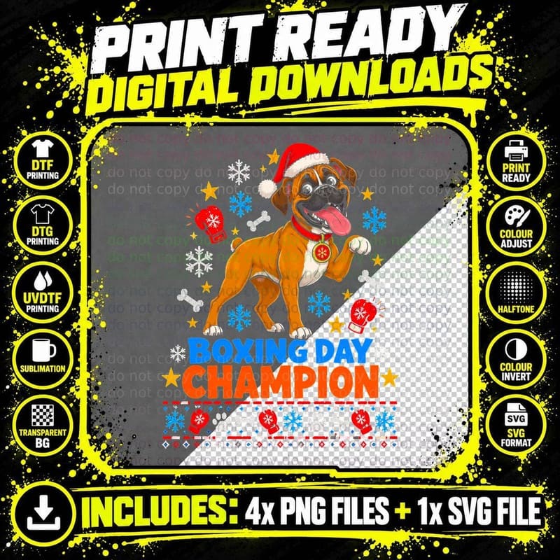 Fawn Boxer Boxing Day Champion Puppy Red Gloves Png SVG Digital Bundle