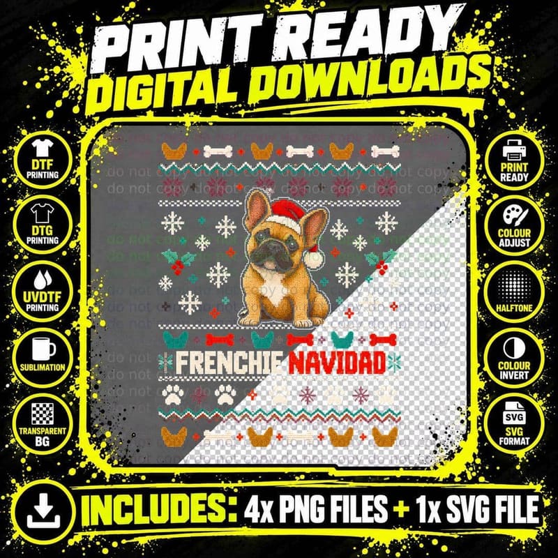 Fawn French Bulldog Frenchie Navidad Christmas Ugly Png SVG Digital Bundle
