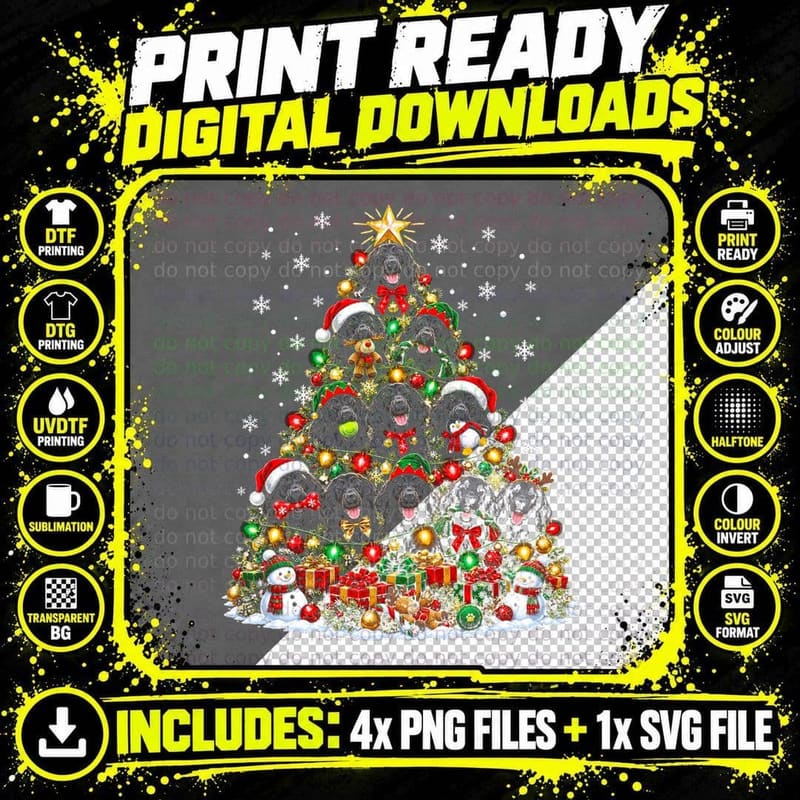 Flat-Coated Retriever Christmas Tree Black Dogs Santa Png SVG Digital Bundle