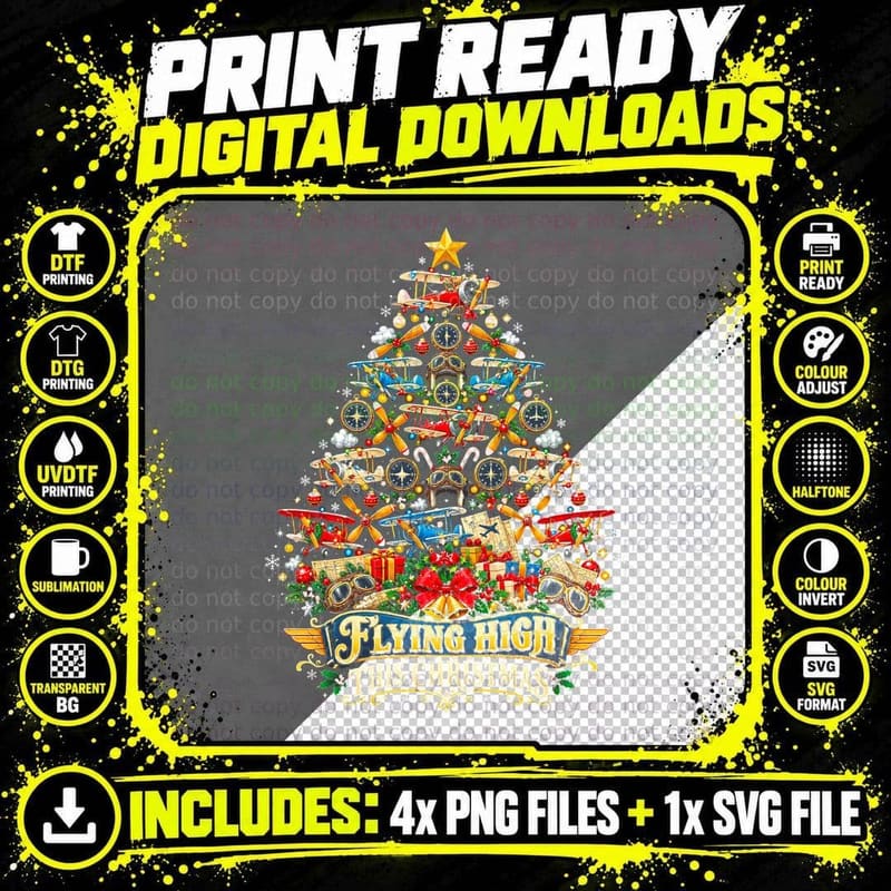 Flying High This Christmas Aviation Tree Pilot Planes Png SVG Digital Bundle
