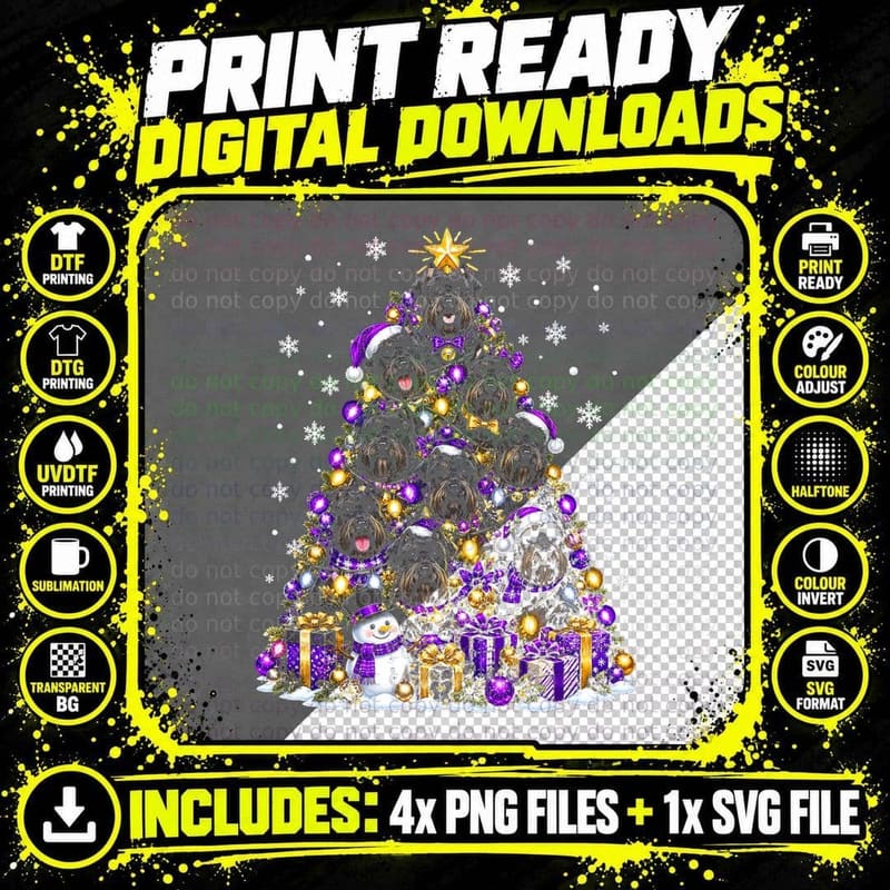 Giant Schnauzer Christmas Tree Purple Lights Black Dog Png SVG Digital Bundle