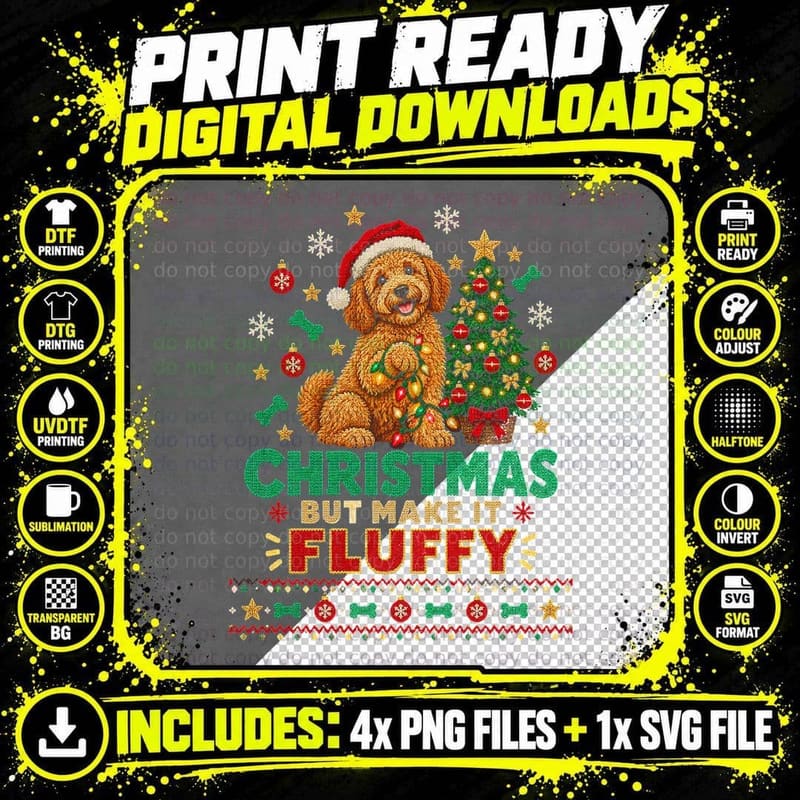 Goldendoodle Christmas But Make It Fluffy Ugly Sweater Png SVG Digital Bundle