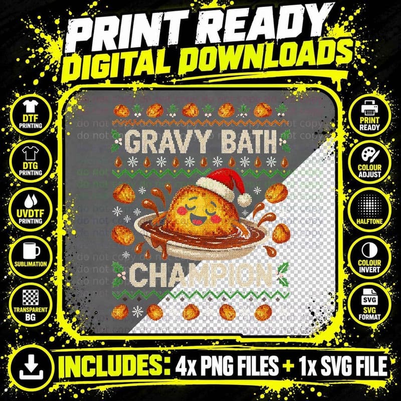 Gravy Bath Champion Roast Potato Christmas Funny Ugly Png SVG Digital Bundle