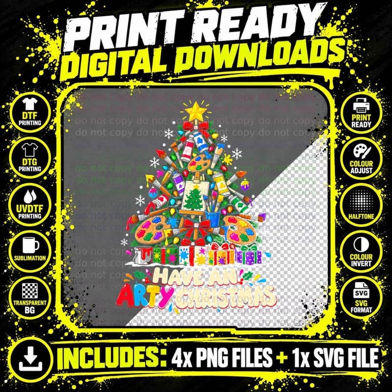 Have An Arty Christmas Tree Of Paint Brushes Artist Png SVG Digital Bundle