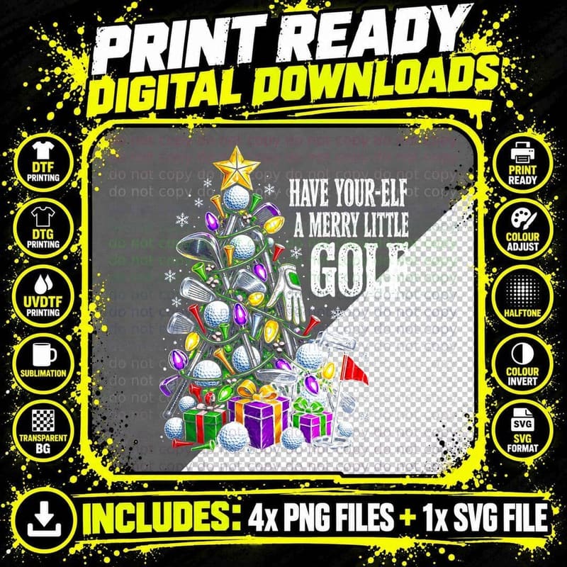 Have Your-Elf a Merry Little Golf Christmas Tree Funny Png SVG Digital Bundle