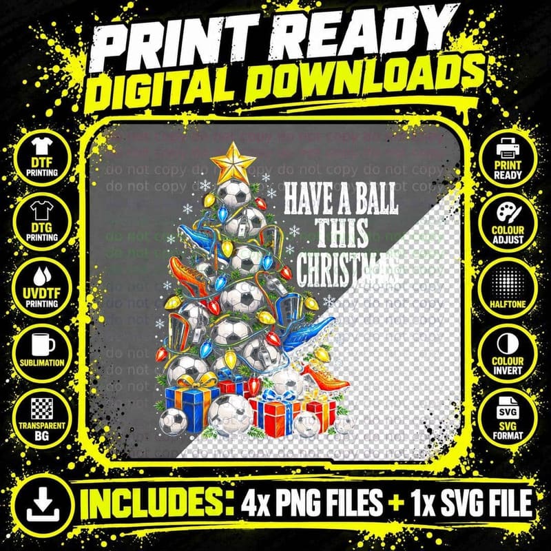 Have a Ball This Christmas Football Tree Soccer Balls Png SVG Digital Bundle